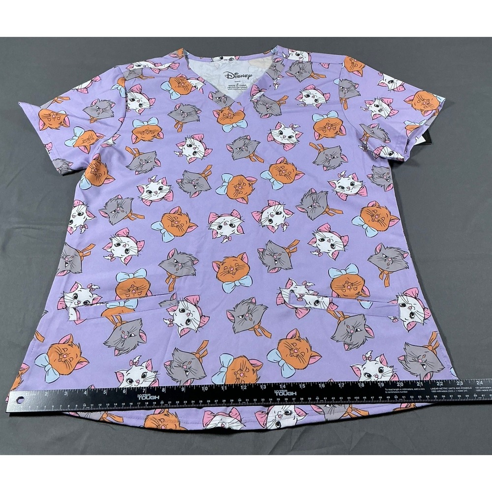 Disney Aristocats Womens Scrub Top Lavender Marie Cat V-Neck Size M New - Picture 2 of 12